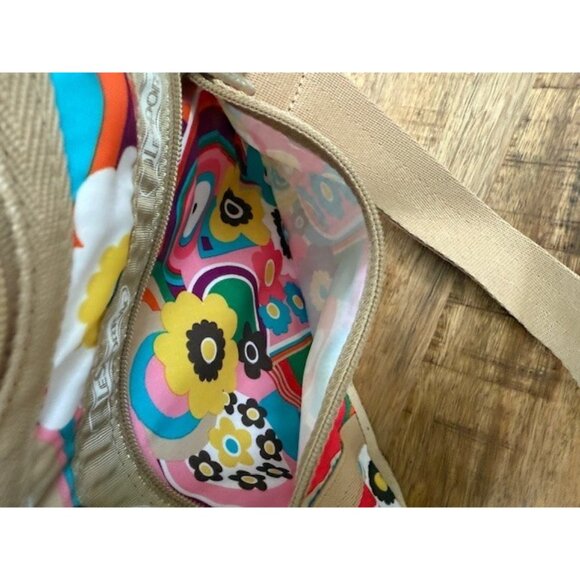 LeSportsac Deluxe Everyday Crossbody Bag Tan Nylon Adjustable Strap Jukebox Rare - Picture 10 of 12
